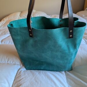Portland Leather Goods Teal Suede Leather Tote Bag